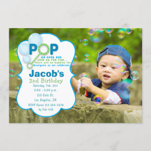 Bubble Pop Boy Photo Birthday Party Invitation