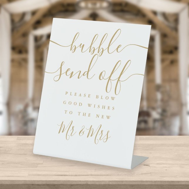 Bubble Send Off Modern Elegant Gold Script  Pedestal Sign (Creator Uploaded)