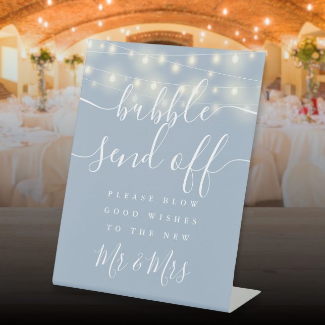 Bubble Send Off String Lights Dusty Blue Pedestal Sign (Bubble Send Off String Lights Dusty Blue Pedestal Sign)