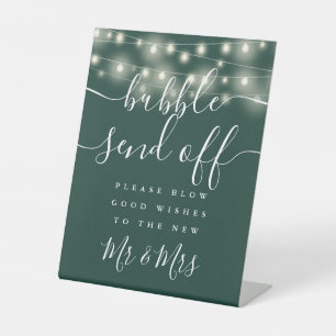 Bubble Send Off String Lights Emerald Green Pedestal Sign