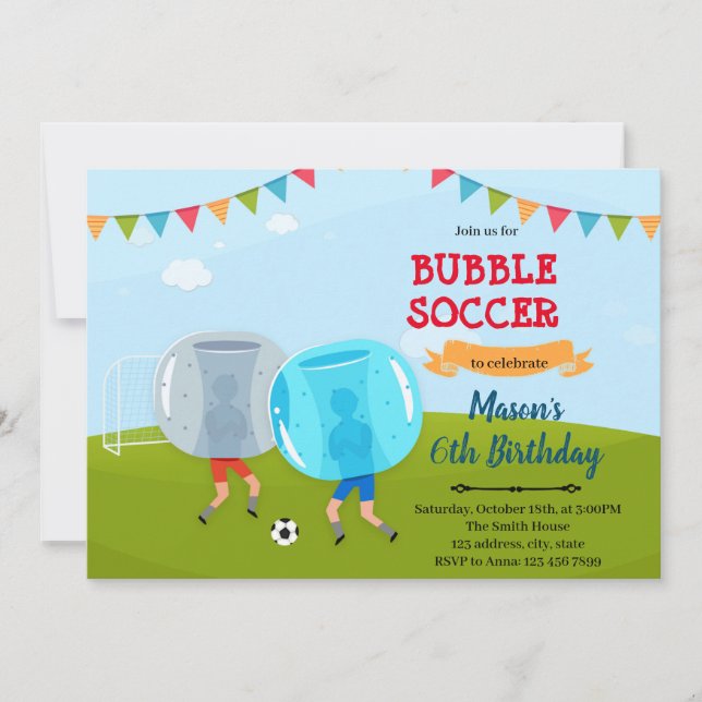 Bubble soccer ball invitation (Front)