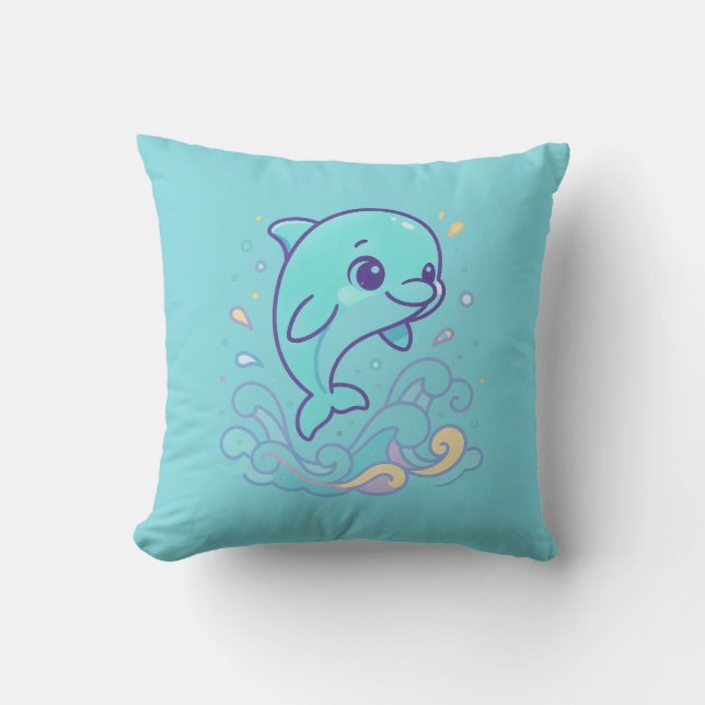 Bubble Splash Dolphin Cute Ocean Animal Custom Cushion (Front)