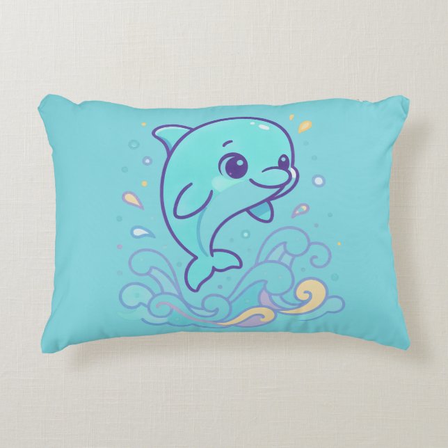 Bubble Splash Dolphin Cute Ocean Animal Custom Decorative Cushion (Front)