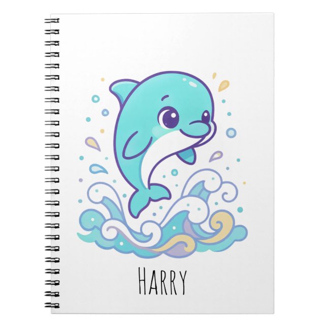 Bubble Splash Dolphin Cute Ocean Animal Custom Notebook (Front)