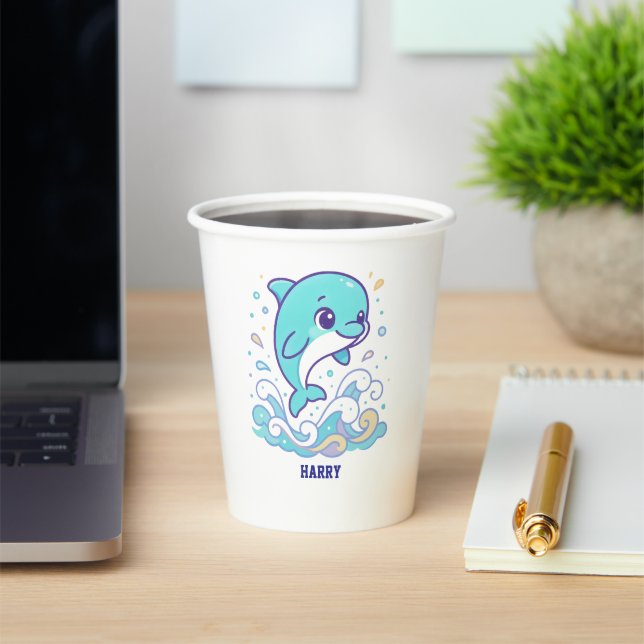 Bubble Splash Dolphin Cute Ocean Animal Custom Paper Cups (Insitu)