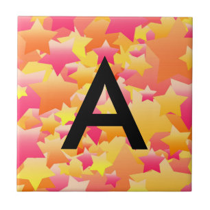 Bubble Stars Sherbet Numbered/Lettered Tile