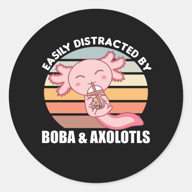 Bubble Tea Axolotl Chocolate Sweet Animals Boba Classic Round Sticker (Front)