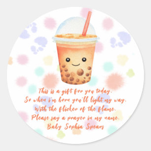 Bubble tea baby shower - Prayer candle label