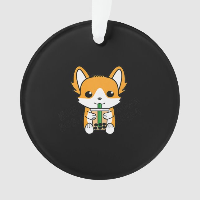 Bubble Tea Boba Corgi Premium Ornament (Front)