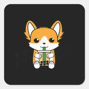 Bubble Tea Boba Corgi Premium Square Sticker