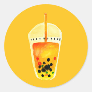 Bubble tea boba watercolor art classic round sticker