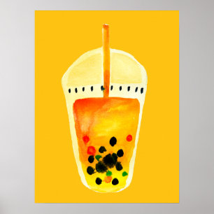 Bubble tea boba watercolor art poster