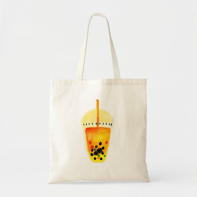 Bubble tea boba watercolor art tote bag (Front)