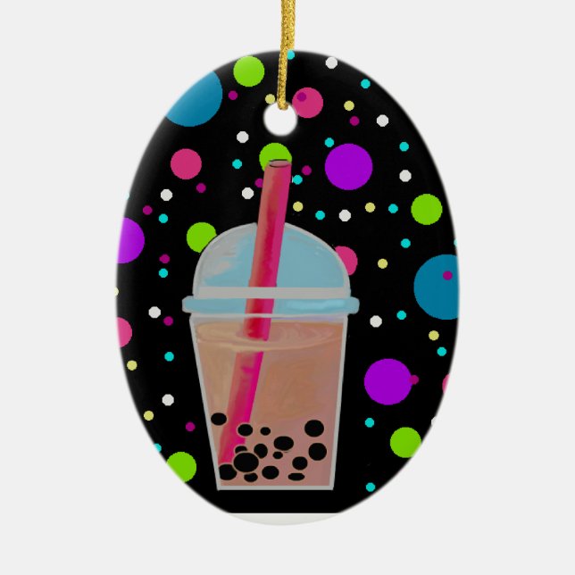 Bubble Tea - Bubble Background Ceramic Tree Decoration (Front)