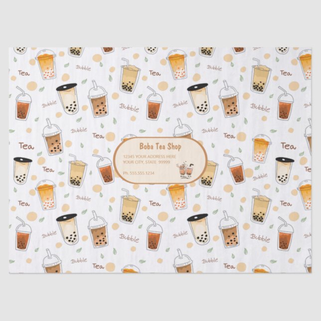Bubble Tea Business White Tissue Paper (Front)