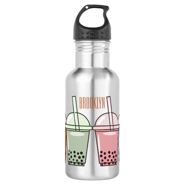 Bubble tea cartoon illustration  532 ml water bottle (Front)
