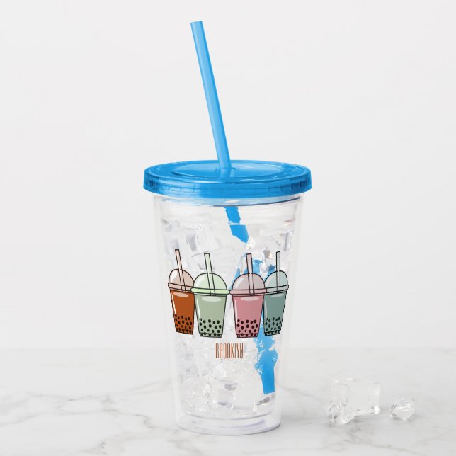 Bubble tea cartoon illustration   acrylic tumbler (Front Ice)