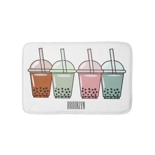 Bubble tea cartoon illustration bath mat (Front)