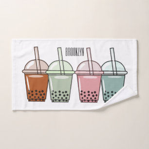 Bubble tea cartoon illustration bath towel set