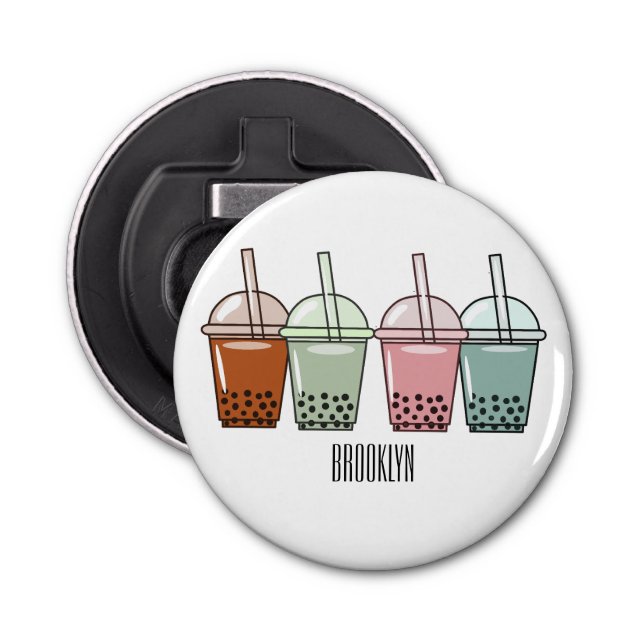 Bubble tea cartoon illustration  bottle opener (Front)