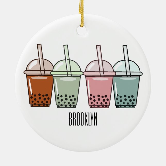 Bubble tea cartoon illustration ceramic tree decoration (Back)