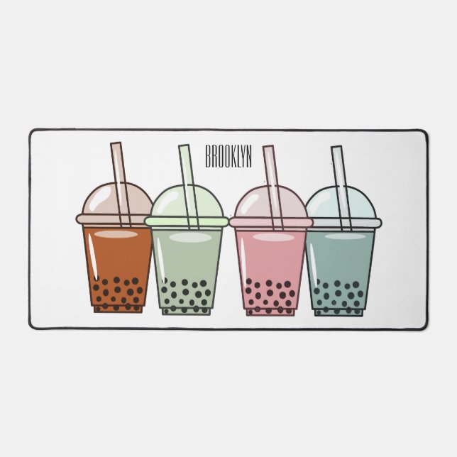 Bubble tea cartoon illustration desk mat (Front)