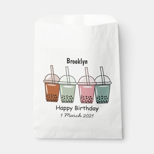 Bubble tea cartoon illustration favour bags (Front)