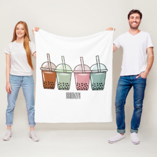 Bubble tea cartoon illustration  fleece blanket