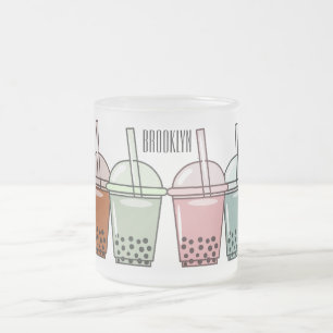 Bubble tea cartoon illustration  frosted glass coffee mug