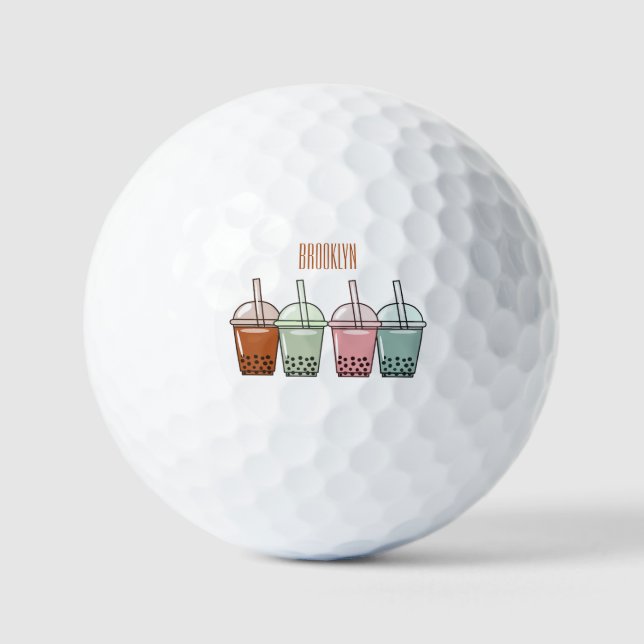 Bubble tea cartoon illustration golf balls (Front)