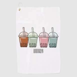 Bubble tea cartoon illustration golf towel