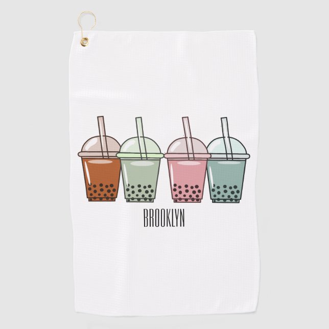 Bubble tea cartoon illustration  golf towel (Front)