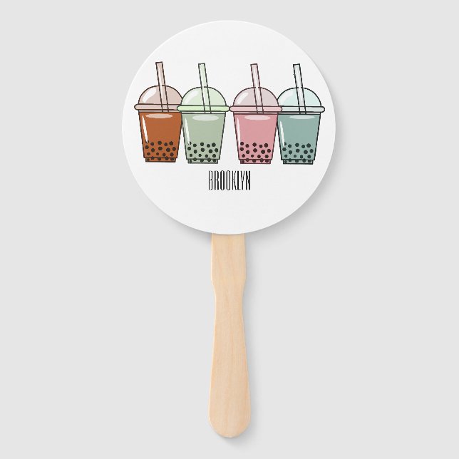 Bubble tea cartoon illustration hand fan (Front)