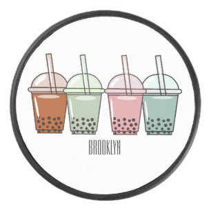 Bubble tea cartoon illustration hockey puck