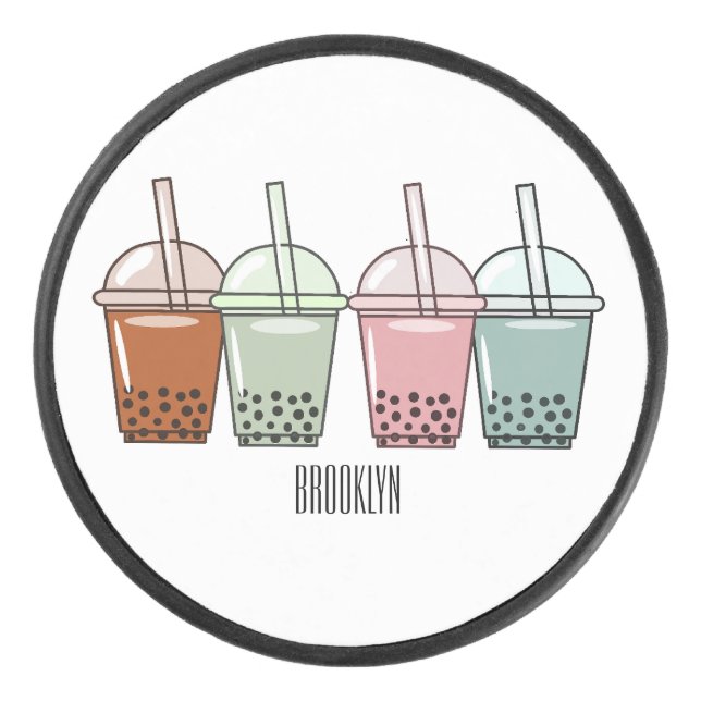 Bubble tea cartoon illustration hockey puck (Front)