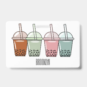 Bubble tea cartoon illustration ID badge