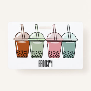 Bubble tea cartoon illustration ID badge