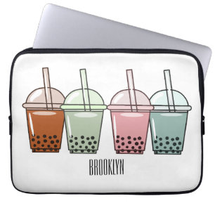 Bubble tea cartoon illustration laptop sleeve