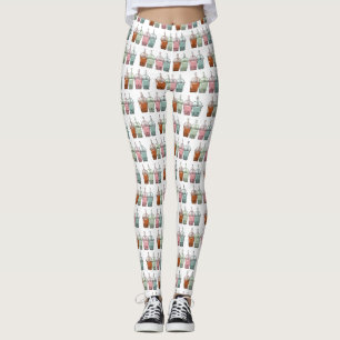 Bubble tea cartoon illustration leggings