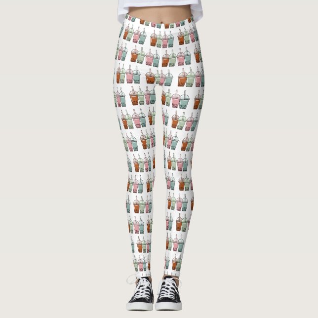 Bubble tea cartoon illustration leggings (Front)