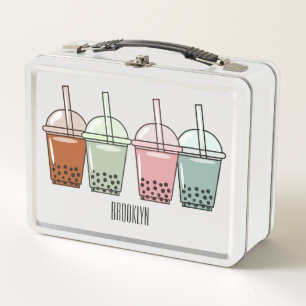 Bubble tea cartoon illustration metal lunch box
