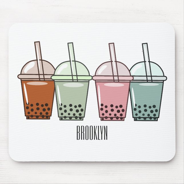 Bubble tea cartoon illustration mouse mat (Front)