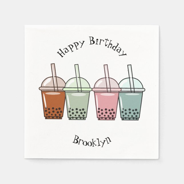 Bubble tea cartoon illustration  napkin (Front)