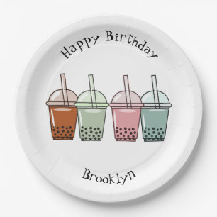 Bubble tea cartoon illustration paper plate