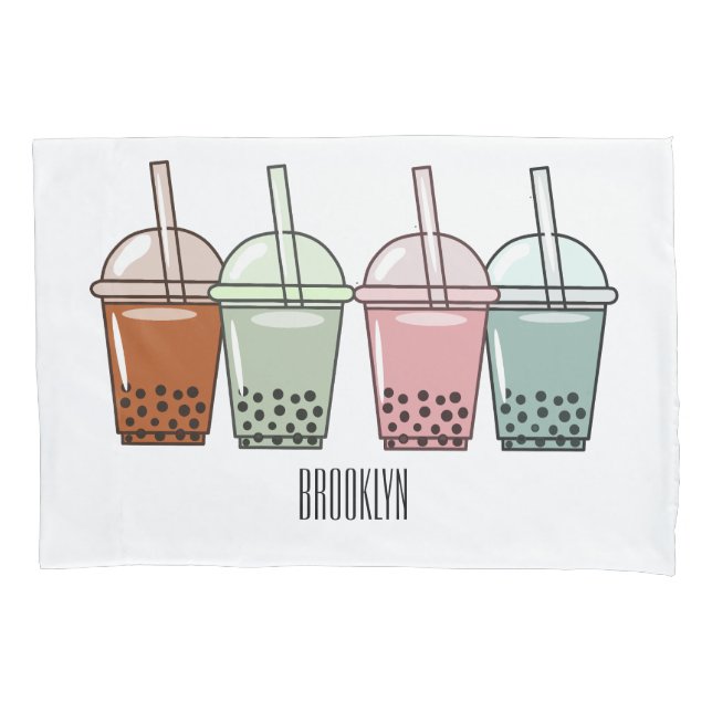 Bubble tea cartoon illustration  pillowcase (Front)