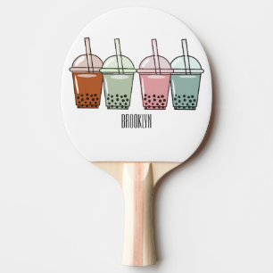 Bubble tea cartoon illustration ping pong paddle