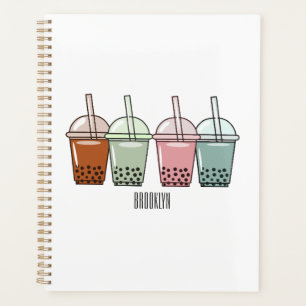 Bubble tea cartoon illustration planner