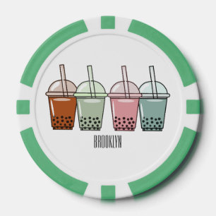 Bubble tea cartoon illustration poker chips