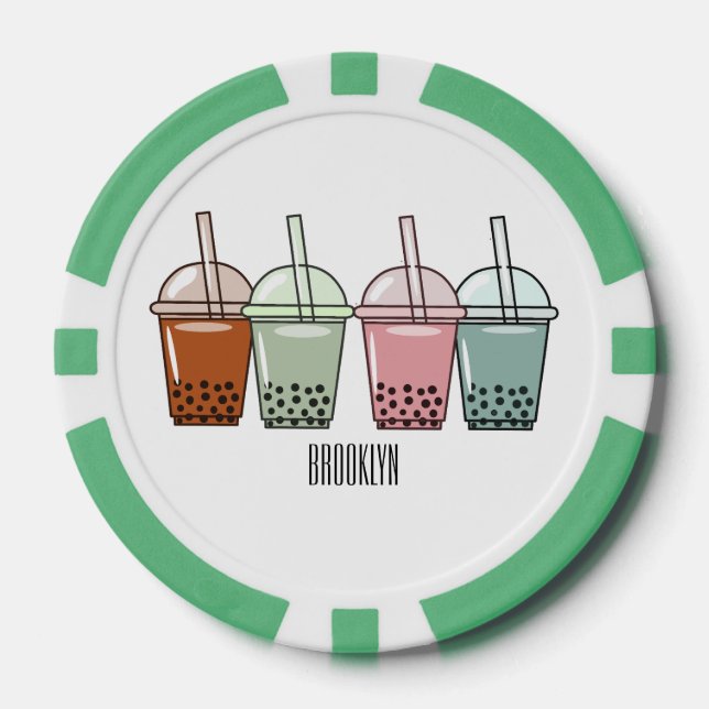 Bubble tea cartoon illustration poker chips (Front)