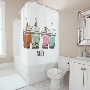 Bubble tea cartoon illustration shower curtain